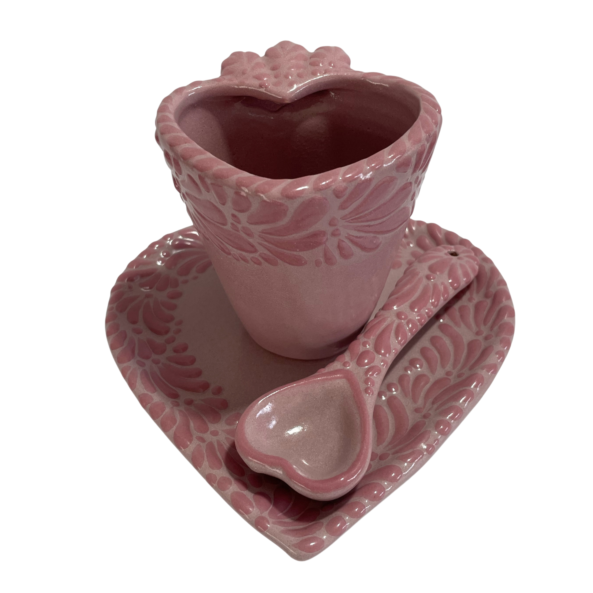 SET 3 PIEZAS FORMA DE CORAZON CON CUCHARA CORAZON FONDO ROSA CENEFA MIK ROSA