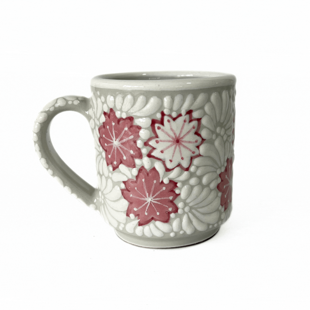 TAZA RECTA ESTANDAR FONDO TRADICIONAL MIK BLANCO TRES FLORES CEREZO