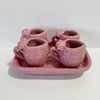 SET DE 4 TEQUILEROS BARRIL EN FORMA DE CORAZON CON ASA FONDO ROSA MIK ROSA