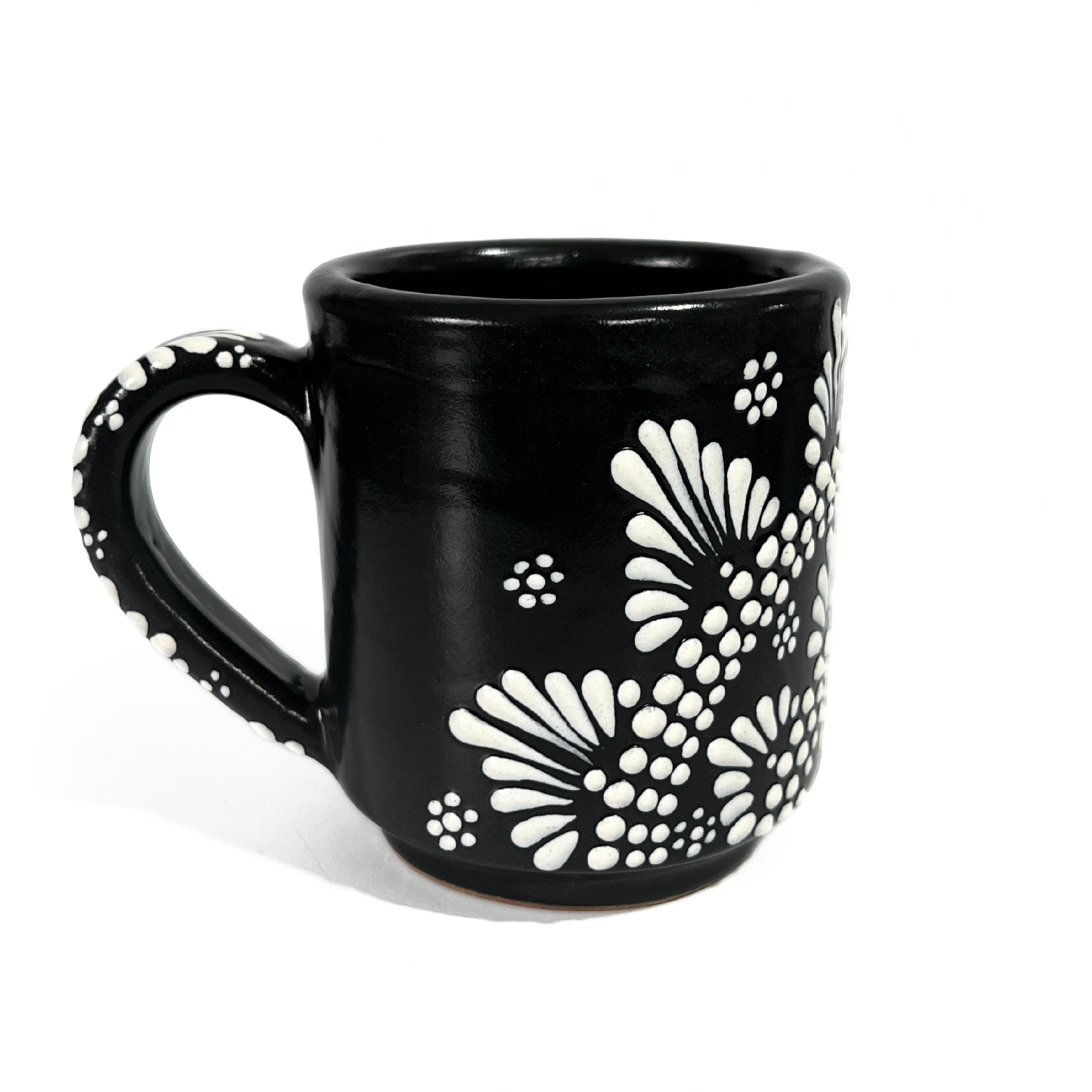 TAZA RECTA ESTANDAR FONDO NEGRO CENEFA MANDALA BLANCO