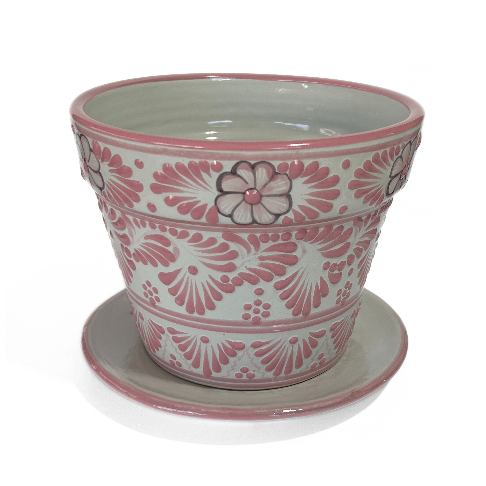 MACETA LISA FONDO TRADICIONAL CENEFA FLORES ROSA 16 CM