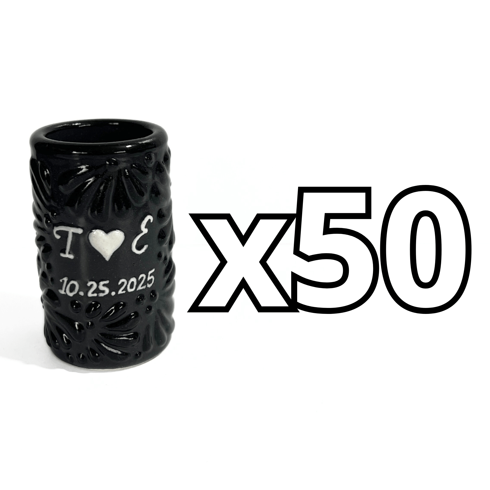 TEQUILERO PERSONALIZADO MIK SUPER BLACK INICIALES Y FECHA CON CORAZON