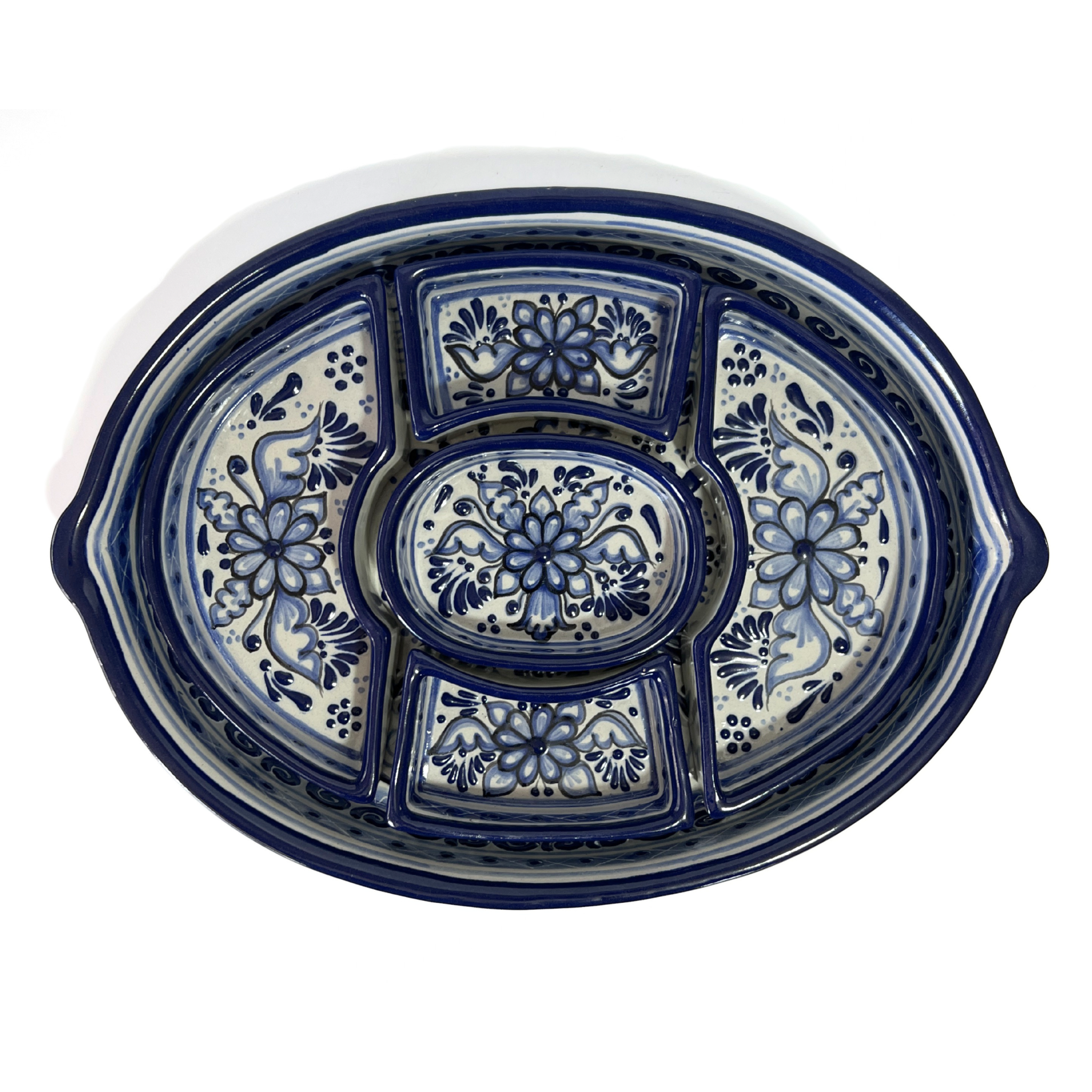BOTANERO OVALADO FONDO TRADICIONAL CENEFA FLOR ESTILIZADA AZUL COBALTO