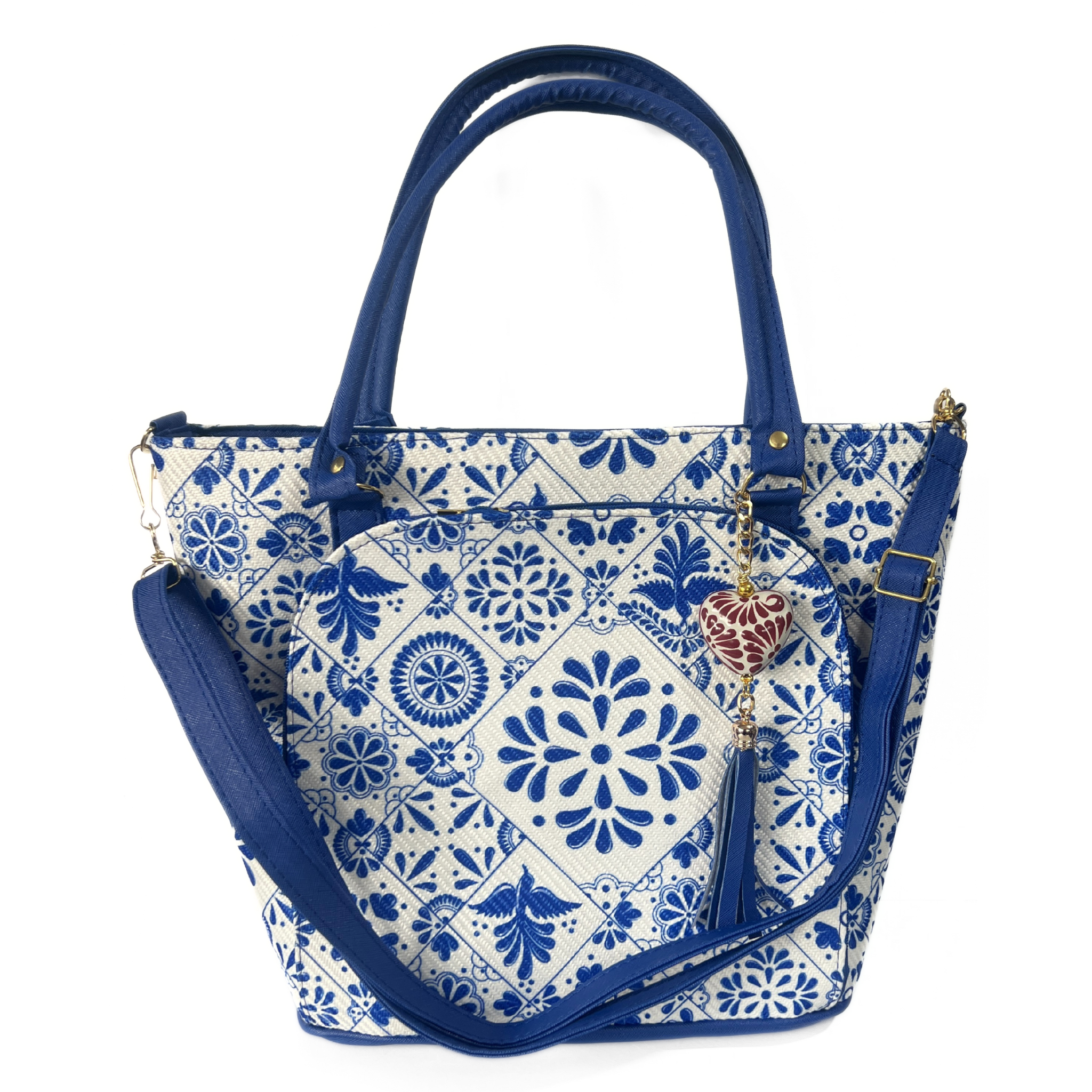 BOLSA COLOR AZUL COBALTO ESTILO TALAVERA CON LLAVERO VINO
