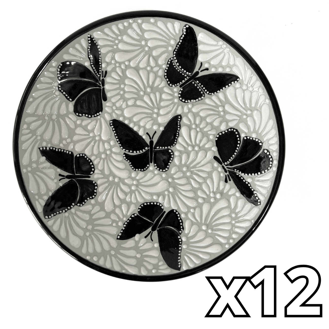 PLATO PLANO FONDO TRADICIONAL MIK BLANCO ORILLA NEGRO MARIPOSAS NEGRAS