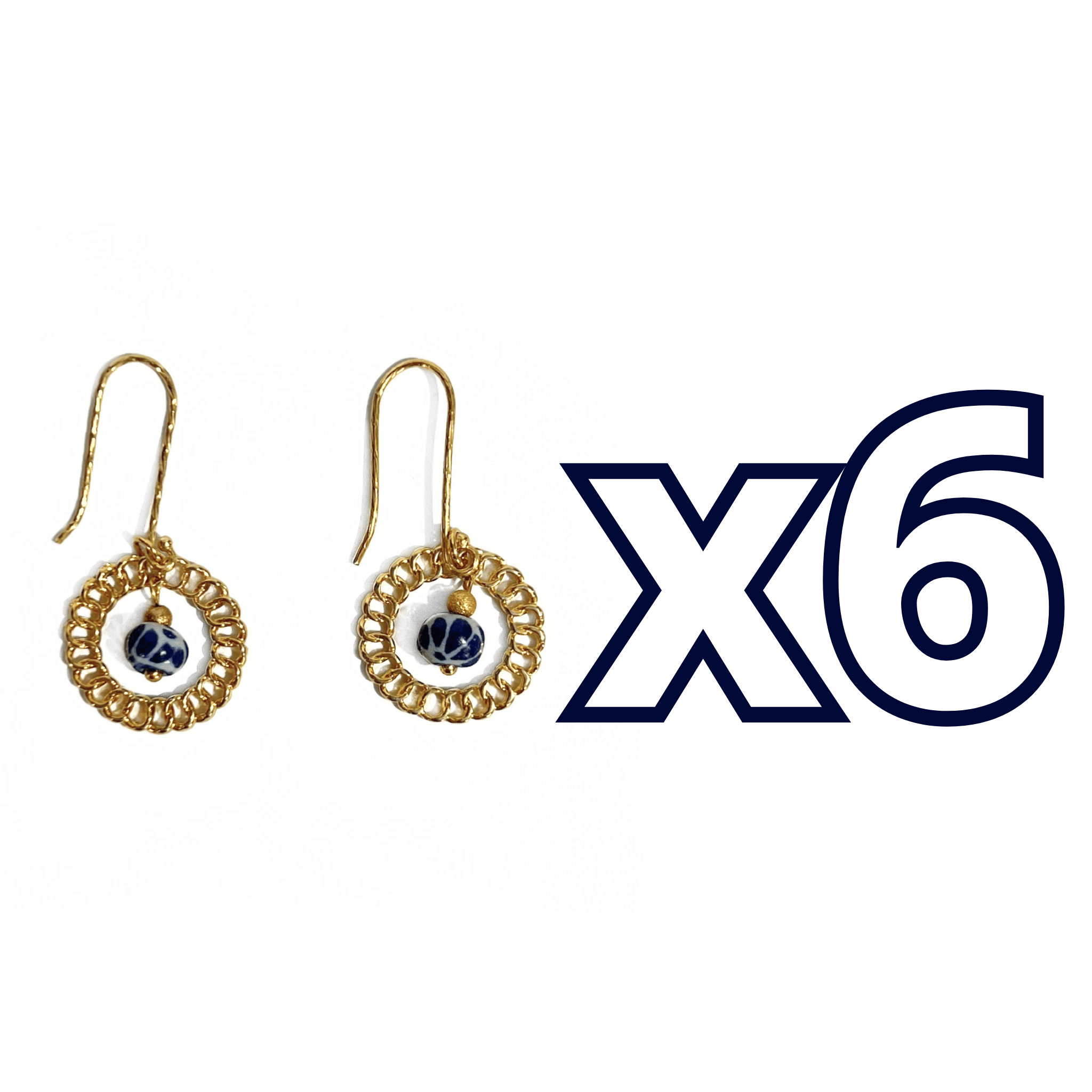 ARETES AROS ESFERA FONDO TRADICIONAL DECORADO AZUL COBALTO