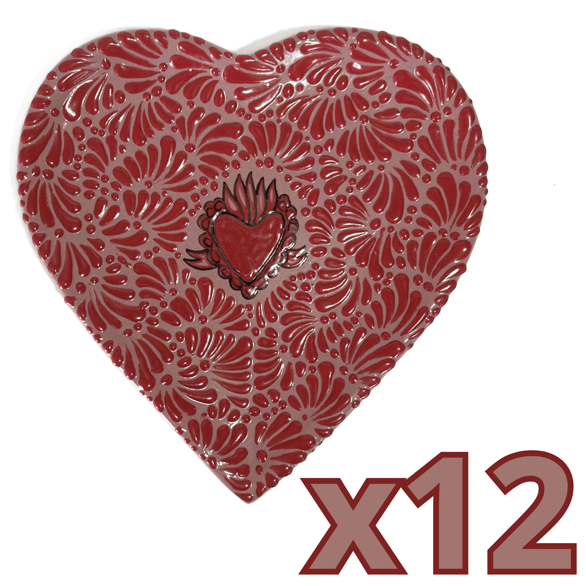 CHAROLA DE CORAZON 25 CM FONDO ROSA MIK ROJO SAGRADO CORAZON ROJO