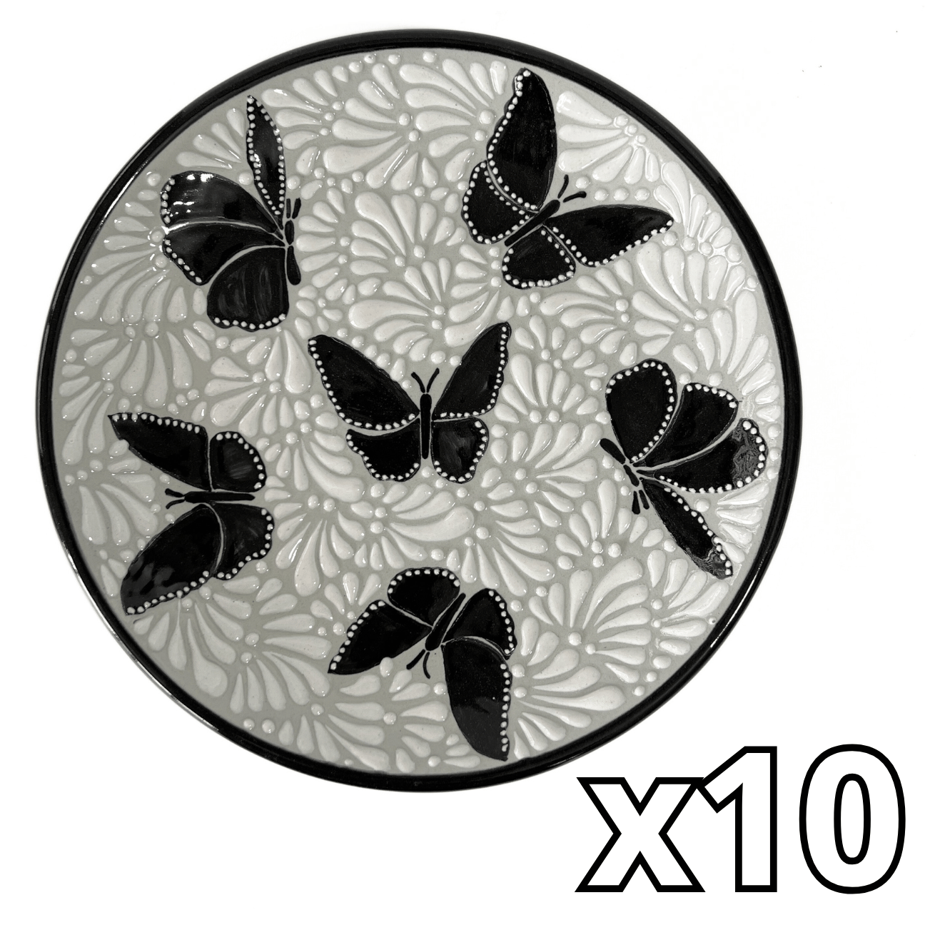 PLATO PLANO FONDO TRADICIONAL MIK BLANCO ORILLA NEGRO MARIPOSAS NEGRAS