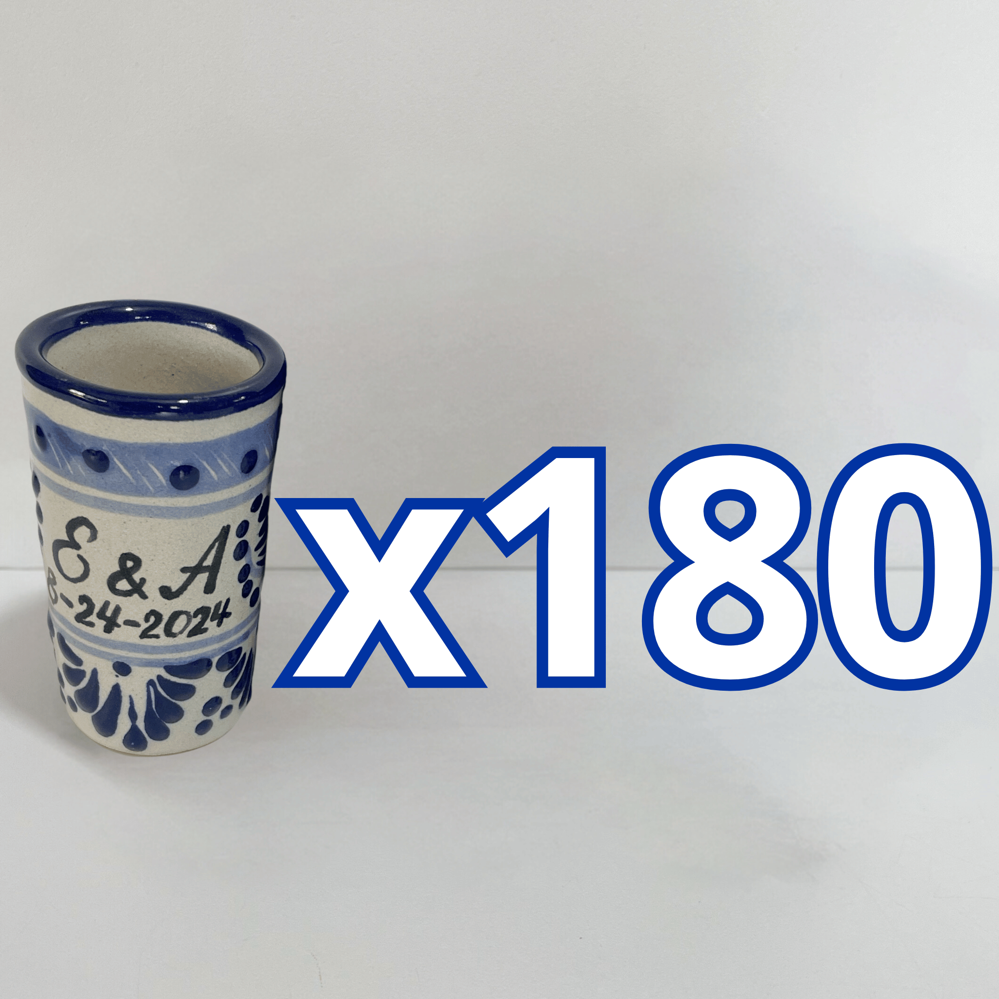 TEQUILERO PERSONALIZADO FONDO BLANCO CENEFA AZUL COBALTO INICIALES Y FECHA