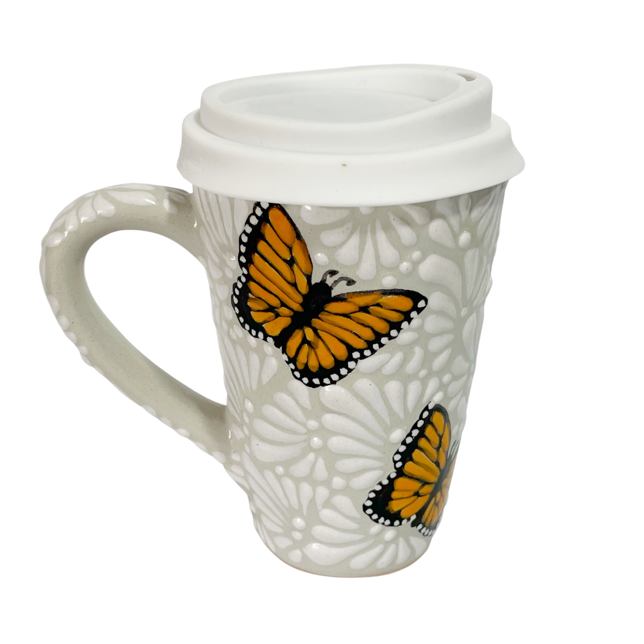 TERMO CON ASA 15 CM FONDO TRADICIONAL MIK BLANCO MARIPOSAS