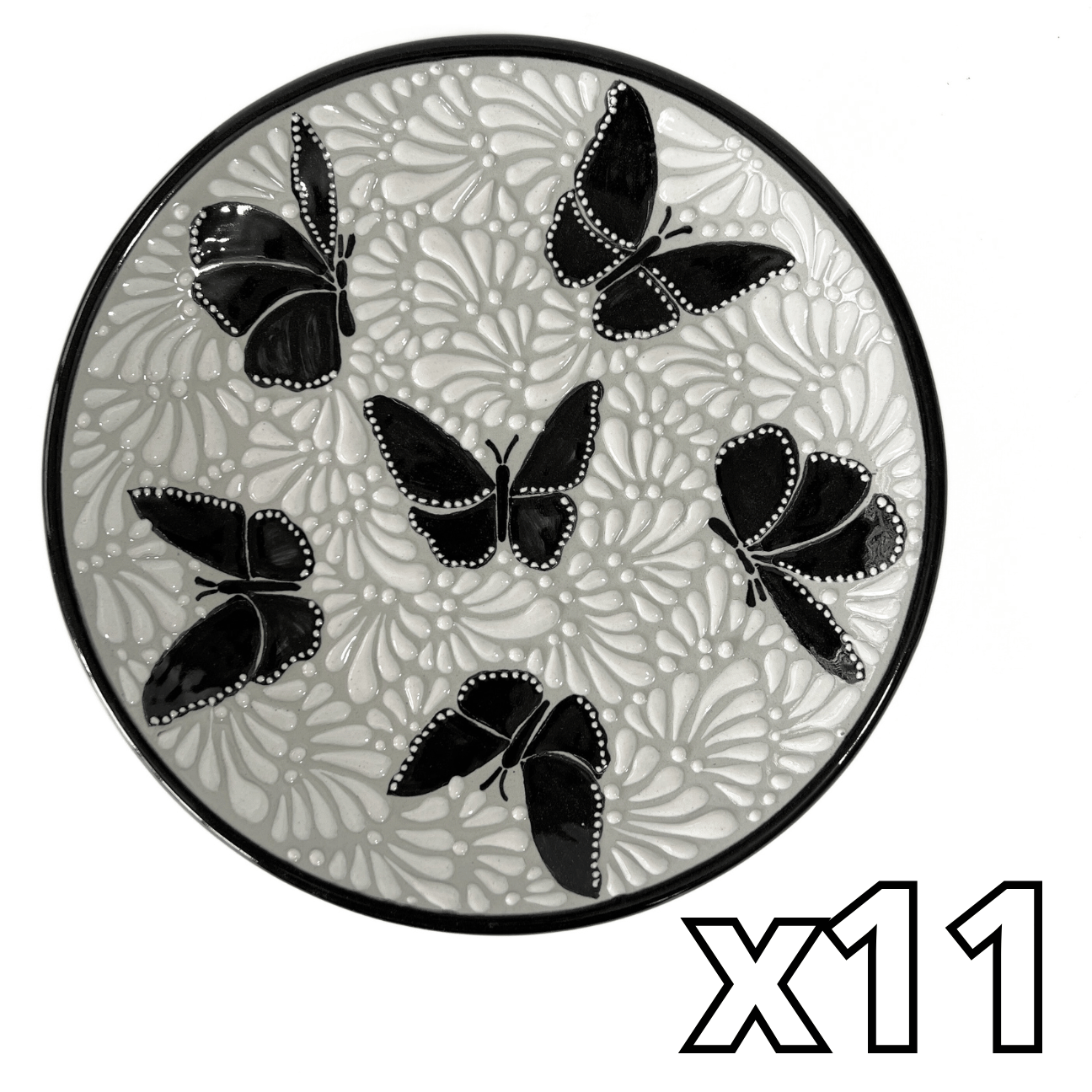 PLATO PLANO FONDO TRADICIONAL MIK BLANCO ORILLA NEGRO MARIPOSAS NEGRAS