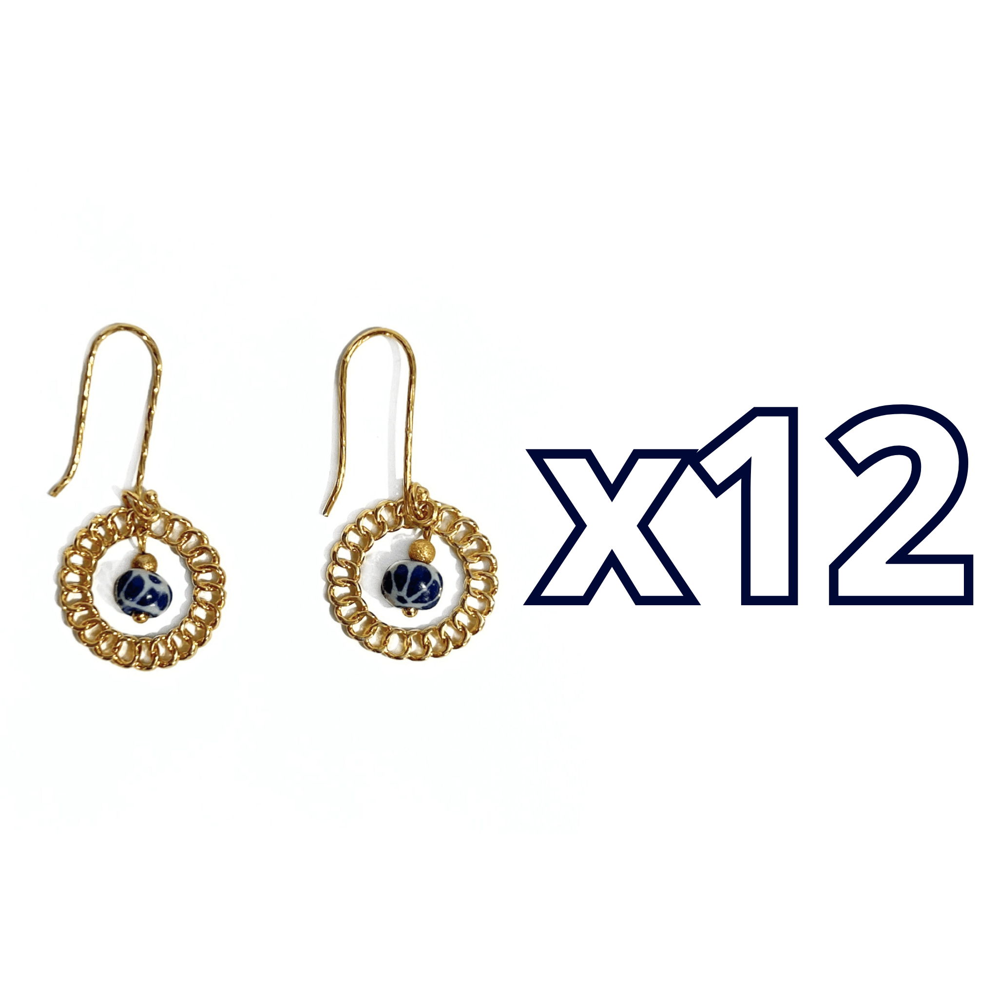ARETES AROS ESFERA FONDO TRADICIONAL DECORADO AZUL COBALTO
