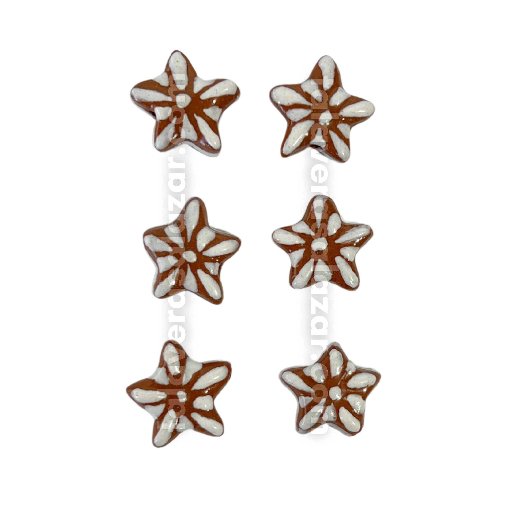 ESTRELLA 5 PICOS 1.7 CM FONDO CAFE DECORADO BLANCO