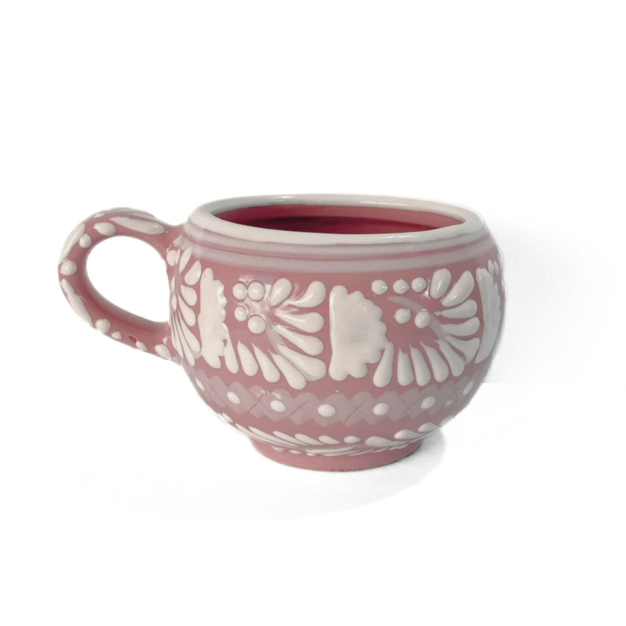 TAZA CHOCOLATERA GRANDE FONDO ROSA ESTILO CENEFA