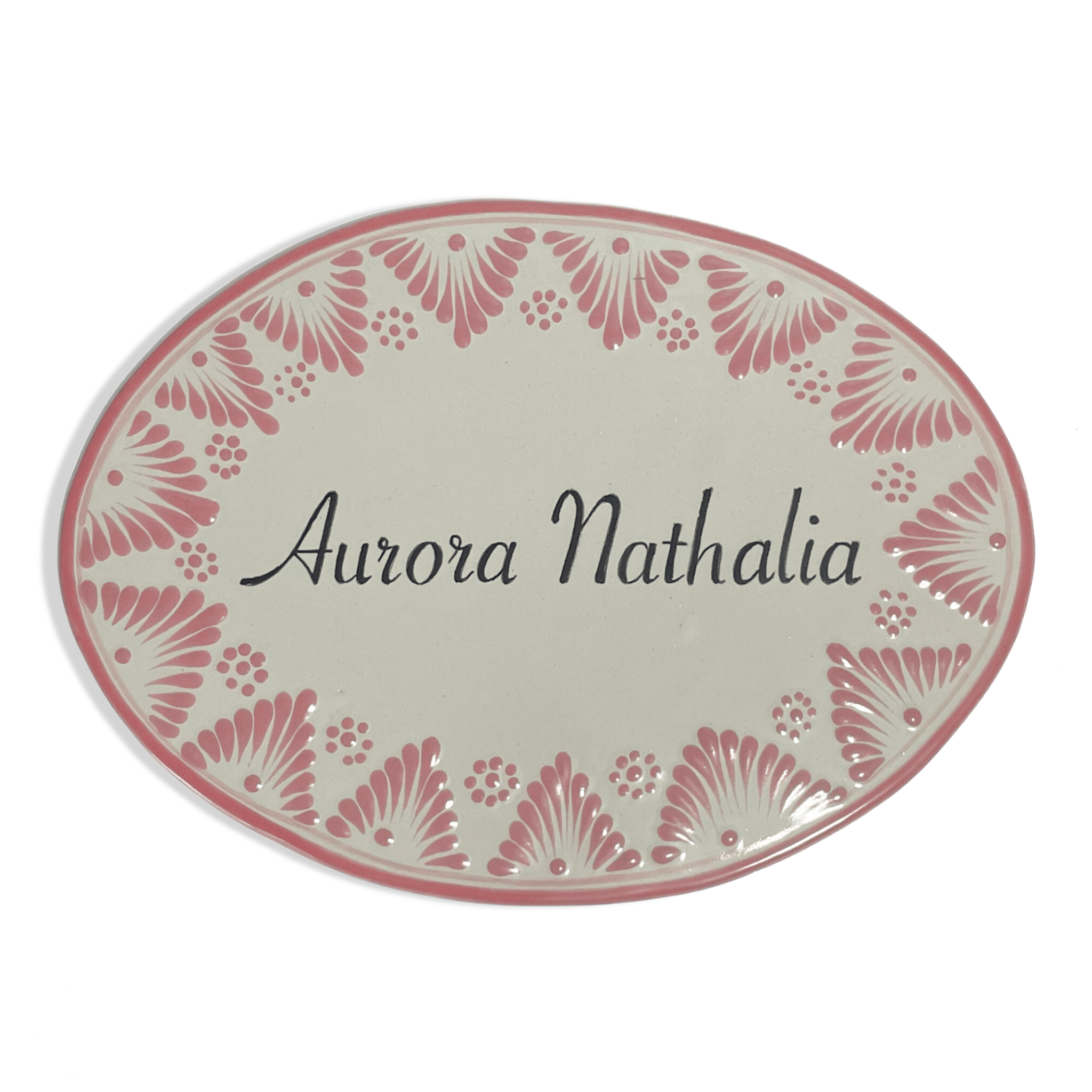 PLACA OVALADA FONDO TRADICIONAL CENEFA ABANICO ROSA