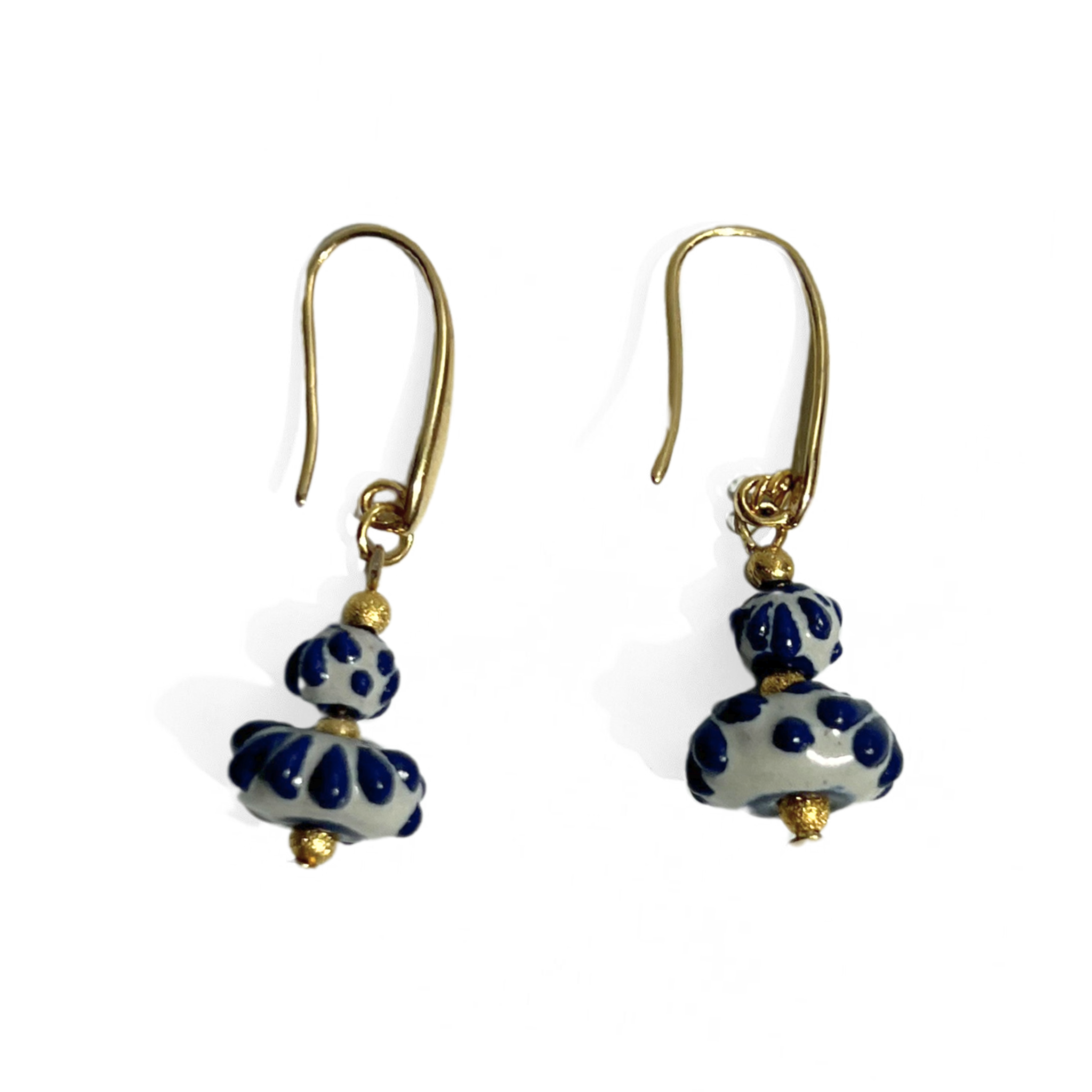 ARETES ESFERA Y DONA FONDO TRADICIONAL DECORADO AZUL COBALTO