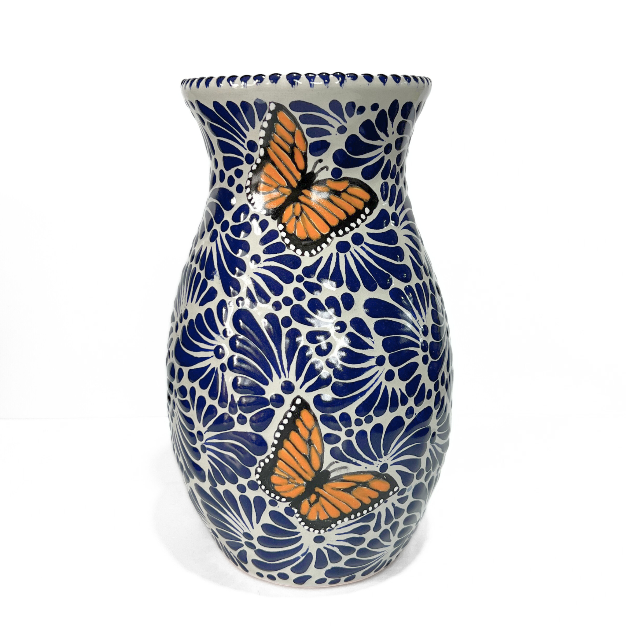 FLORERO BOLICHE 25 CM FONDO TRADICIONAL MIK AZUL COBALTO MARIPOSAS