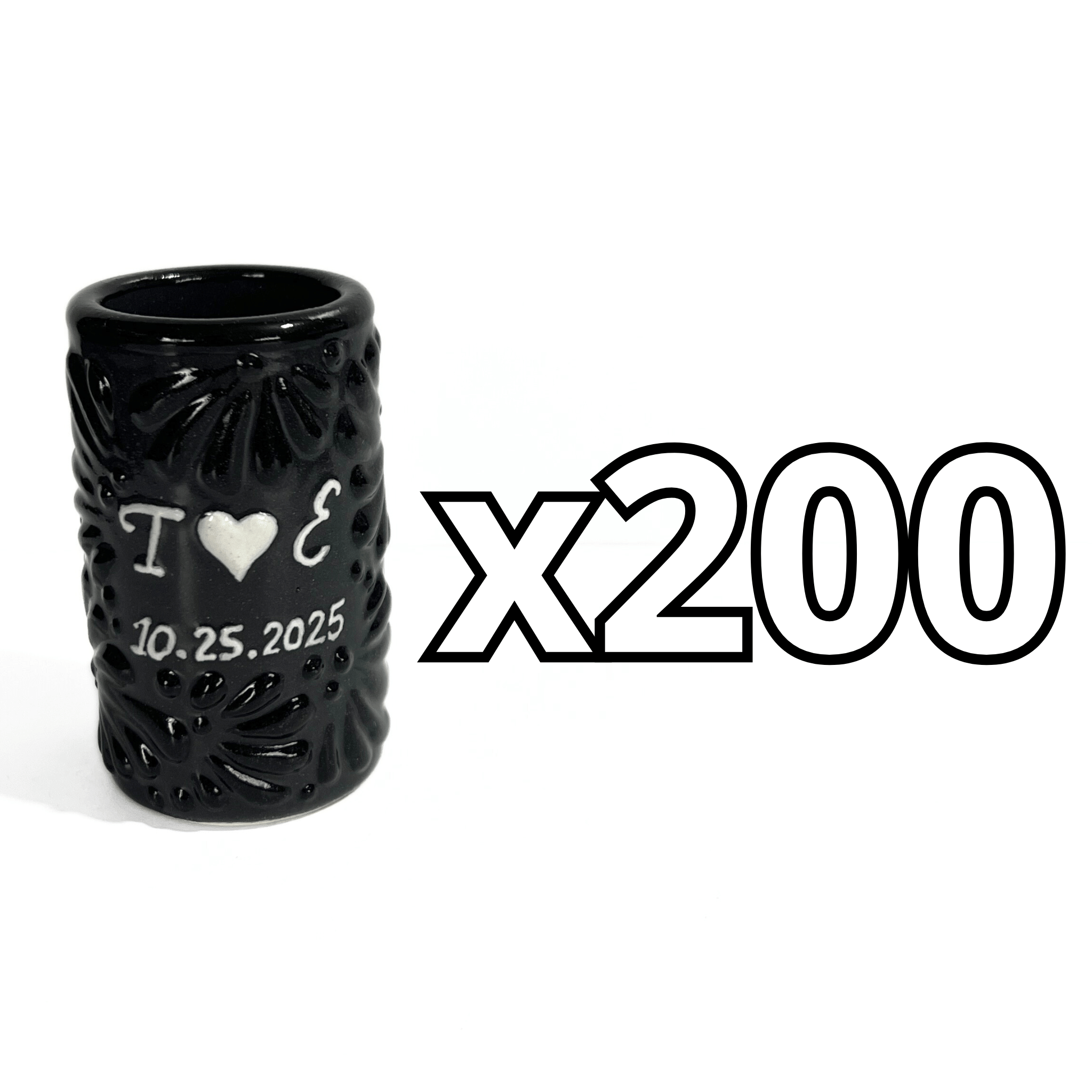 TEQUILERO PERSONALIZADO MIK SUPER BLACK INICIALES Y FECHA CON CORAZON