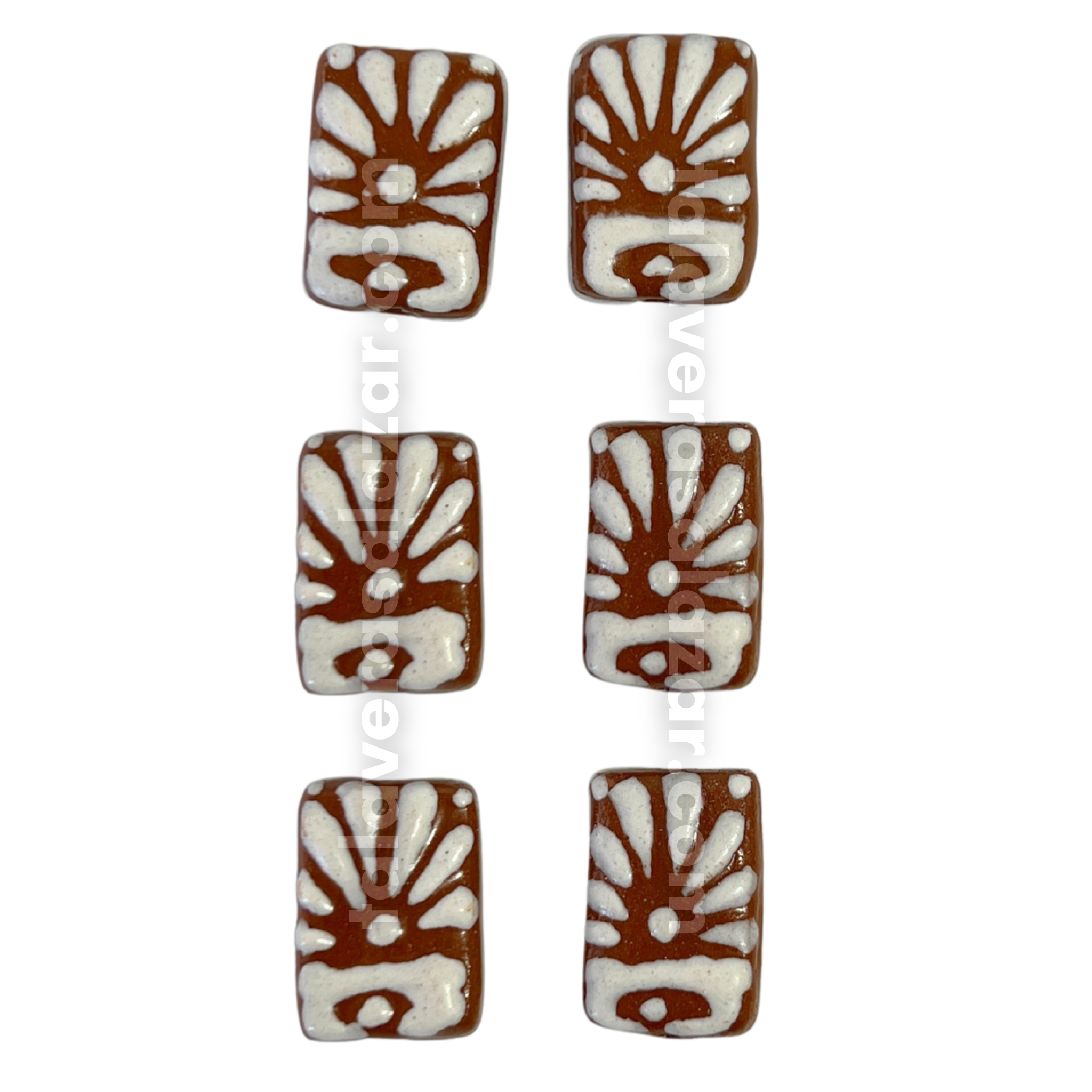 RECTANGULO PLANO 2 CM X 1.5 CM FONDO CAFE DECORADO BLANCO