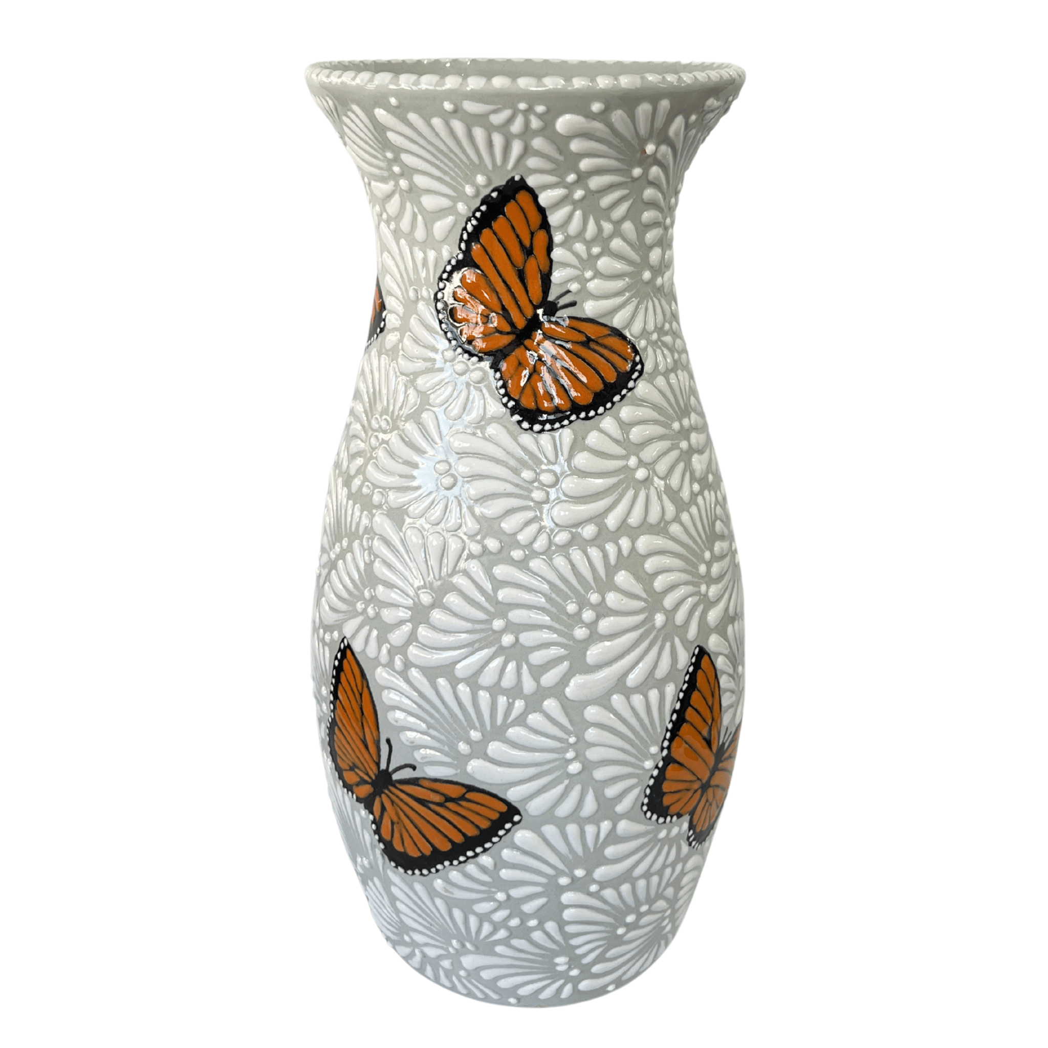 FLORERO BOLICHE 35 CM FONDO TRADICIONAL MIK BLANCO MARIPOSAS