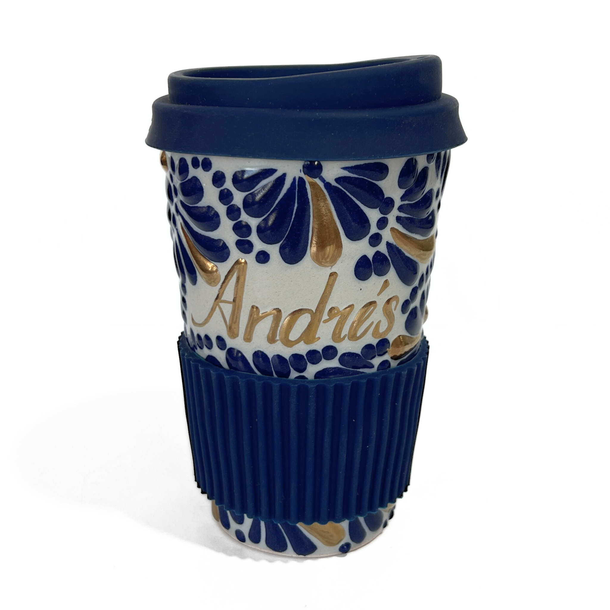 DESTELLOS DE ORO TERMO PERSONALIZADO 15 CM SIN ASA FONDO TRADICIONAL MIK AZUL COBALTO NOMBRE