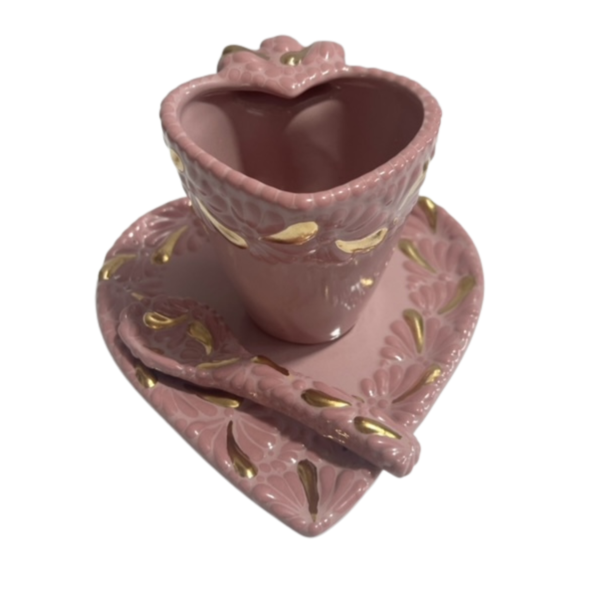 SET 3 PIEZAS FORMA CORAZON FONDO ROSA CENEFA MIK ROSA DESTELLOS DE ORO