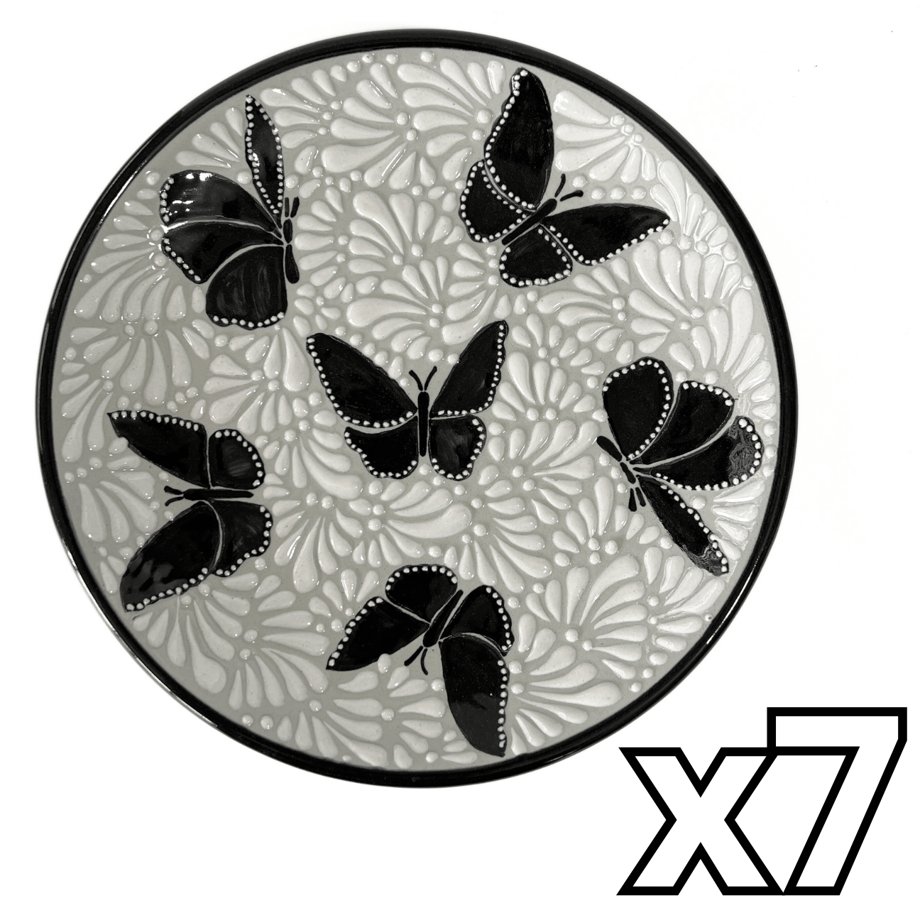 PLATO PLANO FONDO TRADICIONAL MIK BLANCO ORILLA NEGRO MARIPOSAS NEGRAS