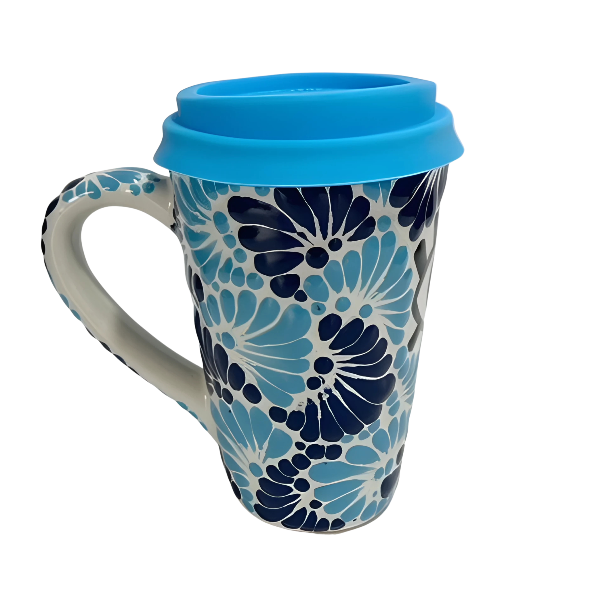 TERMO CON ASA 15 CM FONDO TRADICIONAL MIK COMBINACION AZUL COBALTO Y TURQUESA OJO TURCO