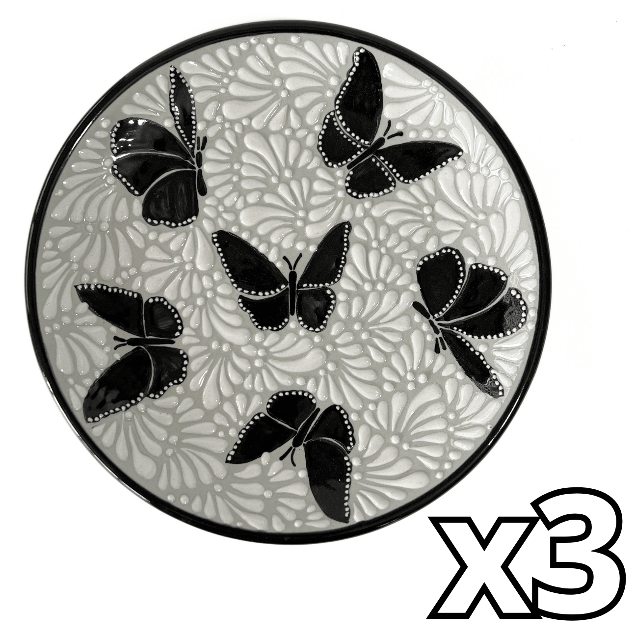 PLATO PLANO FONDO TRADICIONAL MIK BLANCO ORILLA NEGRO MARIPOSAS NEGRAS