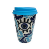 TERMO CON ASA 15 CM FONDO TRADICIONAL MIK COMBINACION AZUL COBALTO Y TURQUESA OJO TURCO