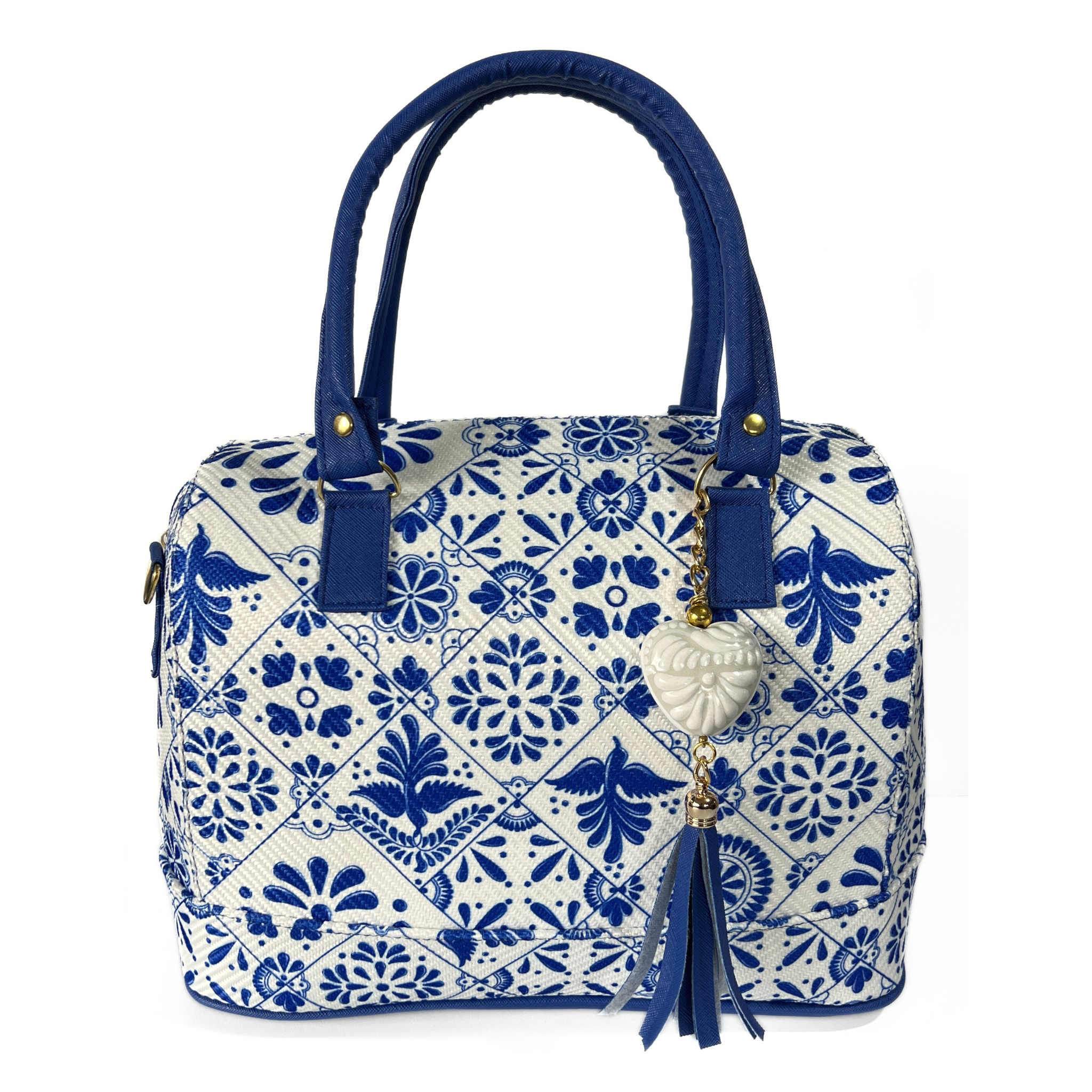 BOLSA COLOR AZUL COBALTO ESTILO TALAVERA CON LLAVERO BLANCO