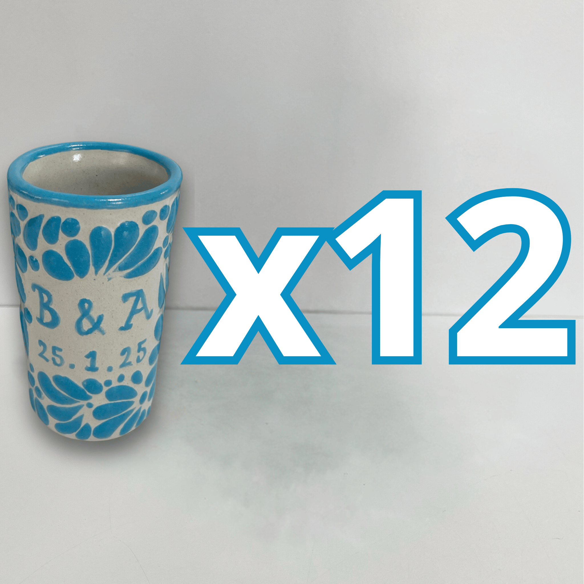 TEQUILERO PERSONALIZADO FONDO TRADICIONAL MIK AZUL TURQUESA INICIALES Y FECHA