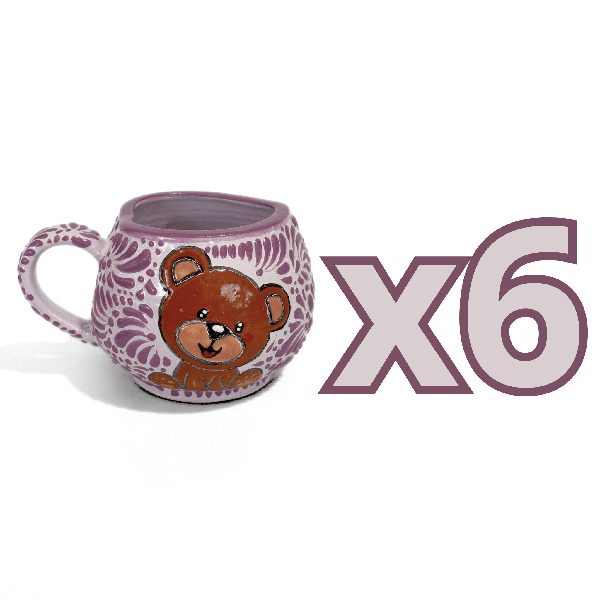 TAZA FORMA CORAZON CHOCOLATERA GRANDE FONDO LILA MIK MORADO OSITO COMPLETO