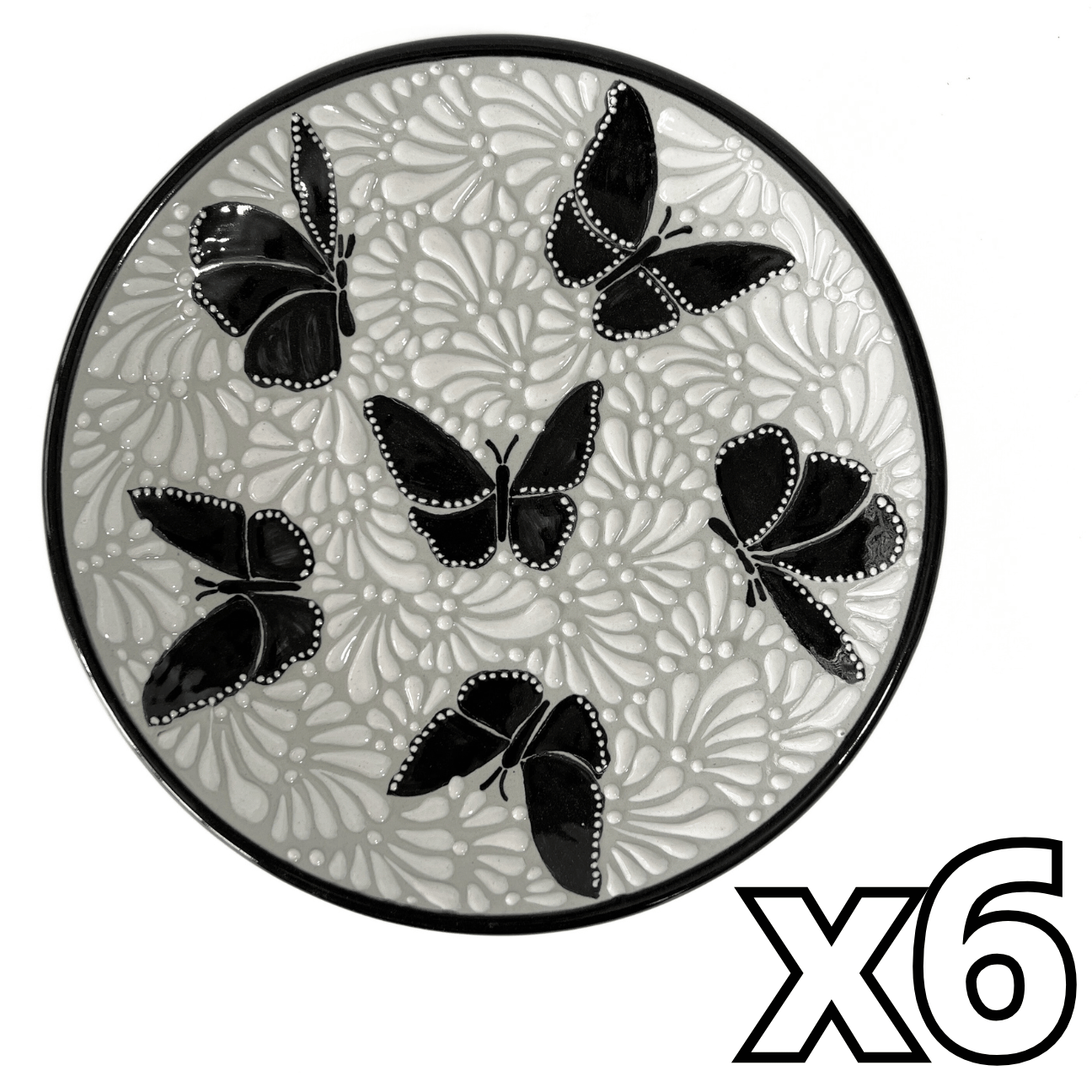 PLATO PLANO FONDO TRADICIONAL MIK BLANCO ORILLA NEGRO MARIPOSAS NEGRAS
