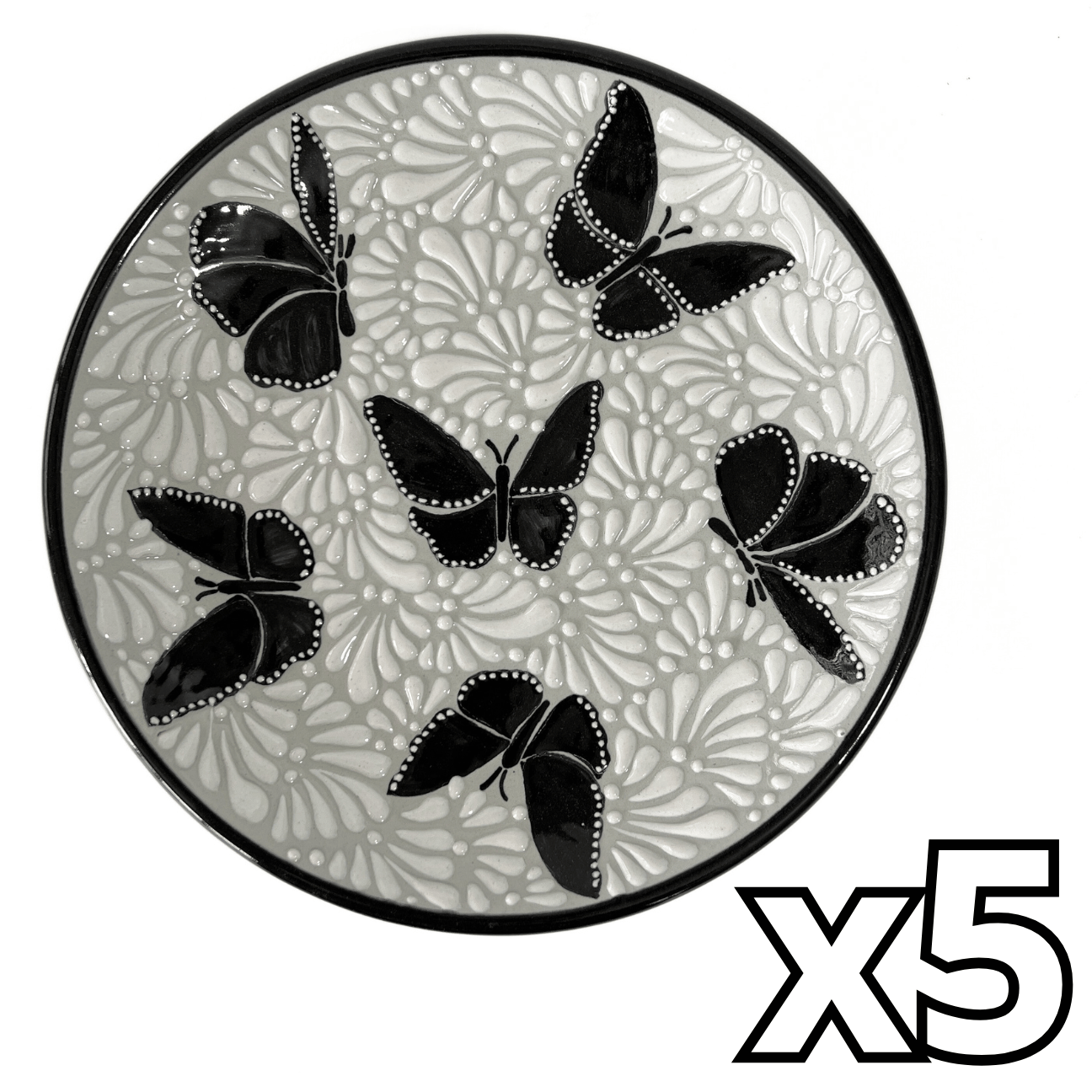 PLATO PLANO FONDO TRADICIONAL MIK BLANCO ORILLA NEGRO MARIPOSAS NEGRAS
