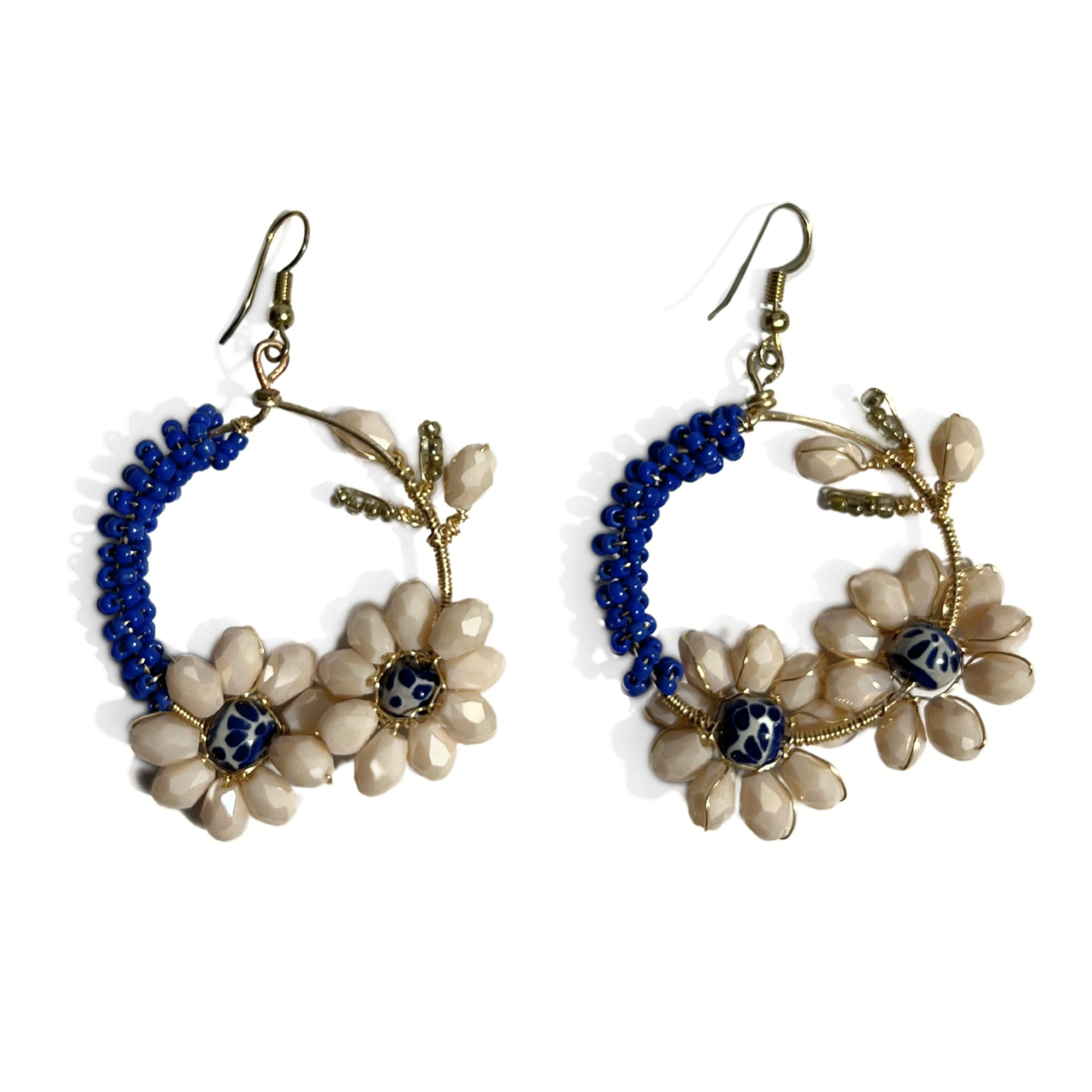 ARETES CRISTAL CORTADO ESFERA FONDO TRADICIONAL DECORADO AZUL COBALTO
