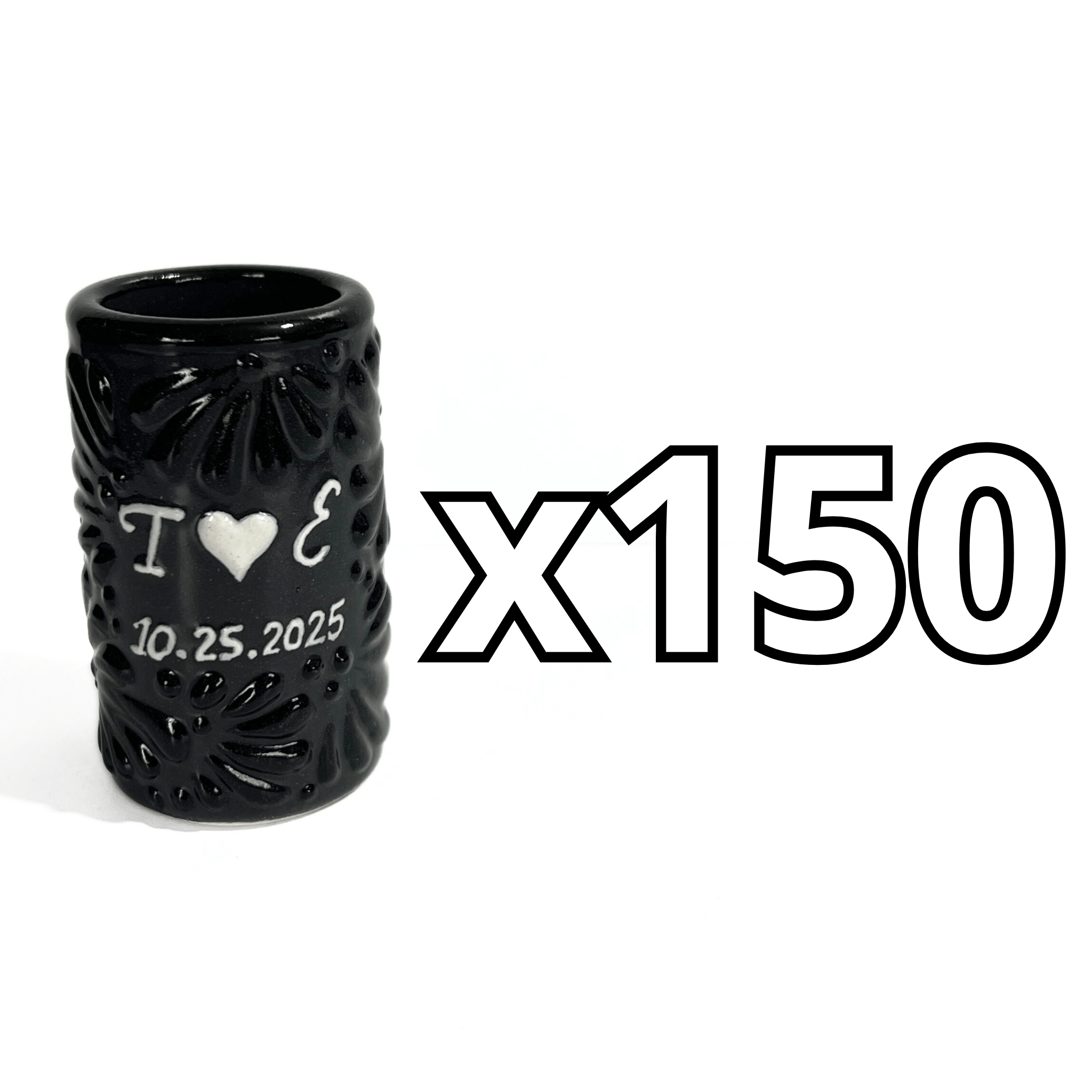 TEQUILERO PERSONALIZADO MIK SUPER BLACK INICIALES Y FECHA CON CORAZON