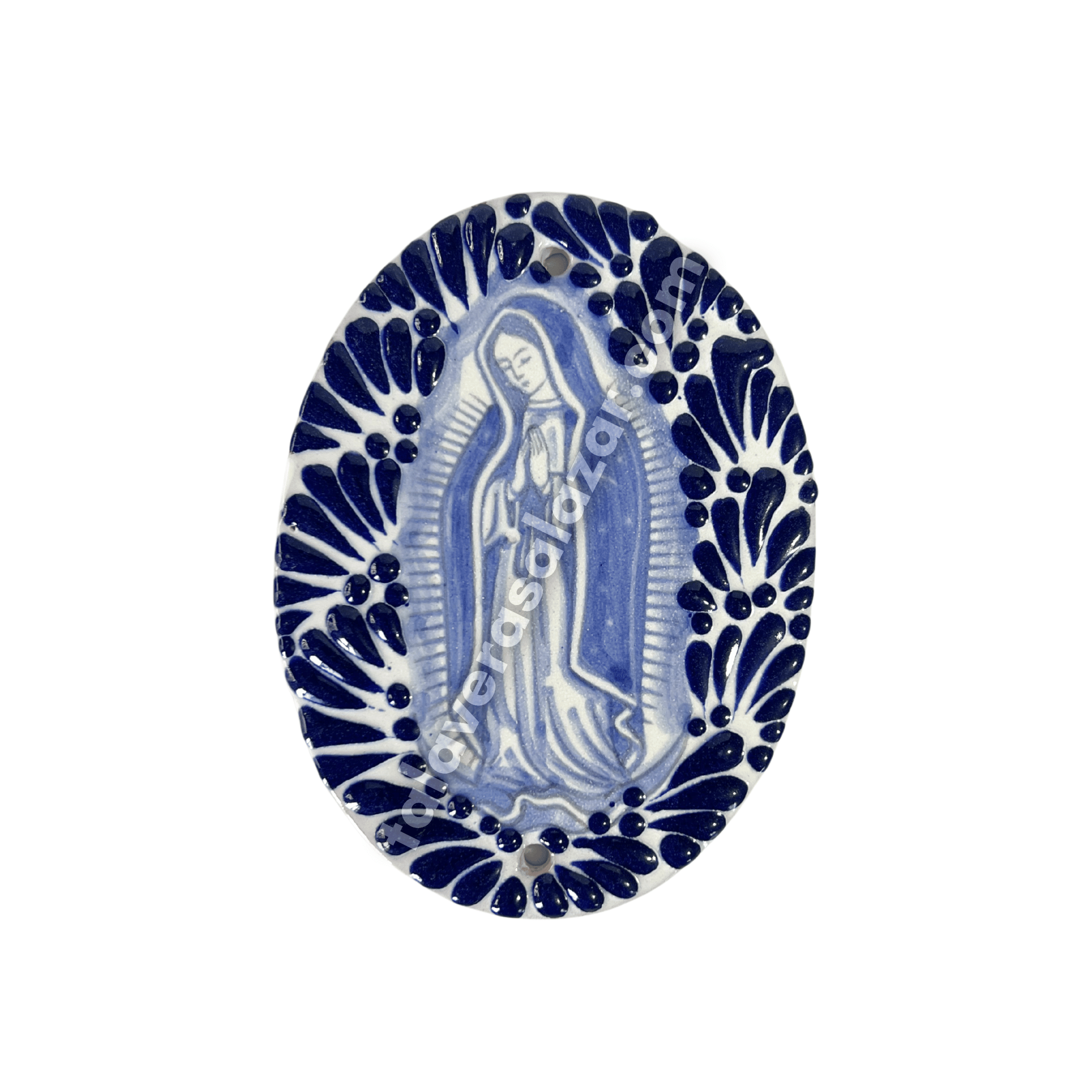 PLACA OVALADA 14 CM NUESTRA SEÑORA DE GUADALUPE AZUL MIK AZUL COBALTO
