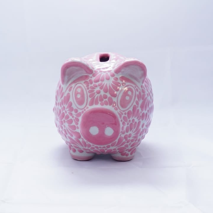 ALCANCIA FONDO BLANCO, DECORADO ROSA MIK 15 CM