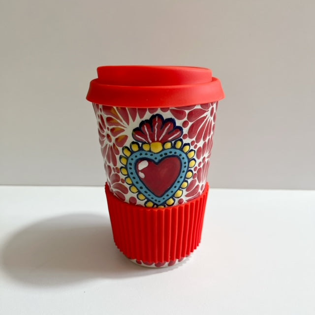 VASO DE CAFE 15 CM SIN ASA CORAZON CON BANDA