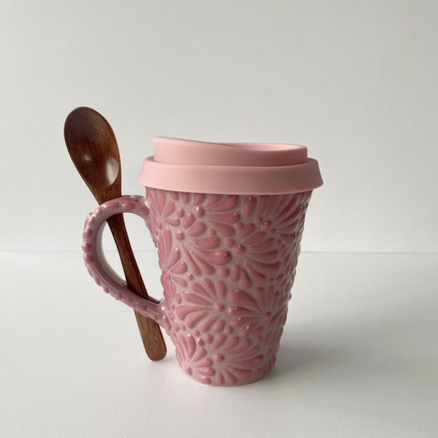 TERMO TAZA 10 CM FONDO ROSA BLANCO MIK