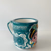 TAZA RECTA ESTÁNDAR TURQUESA MEXICANITA FLORES