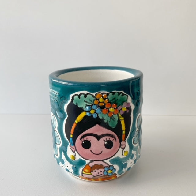 TAZA RECTA ESTÁNDAR TURQUESA MEXICANITA FLORES