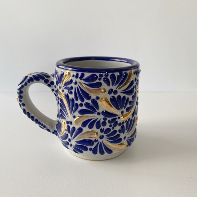 TAZA RECTA ESTANDAR 10 CM, AZUL DESTELLO ORO